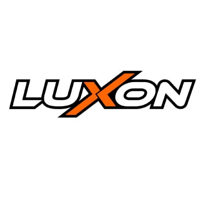 LUXON suspension logo with bold black and orange design for automotive suspension systems.