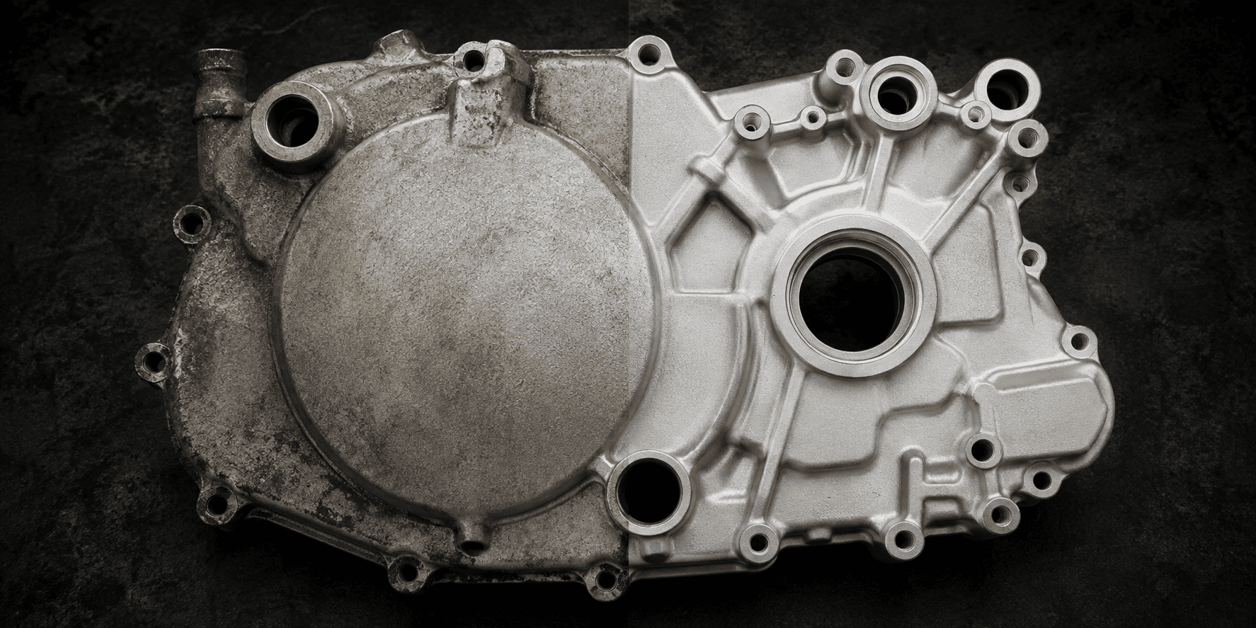 Motorcycle component before and after vapor honing